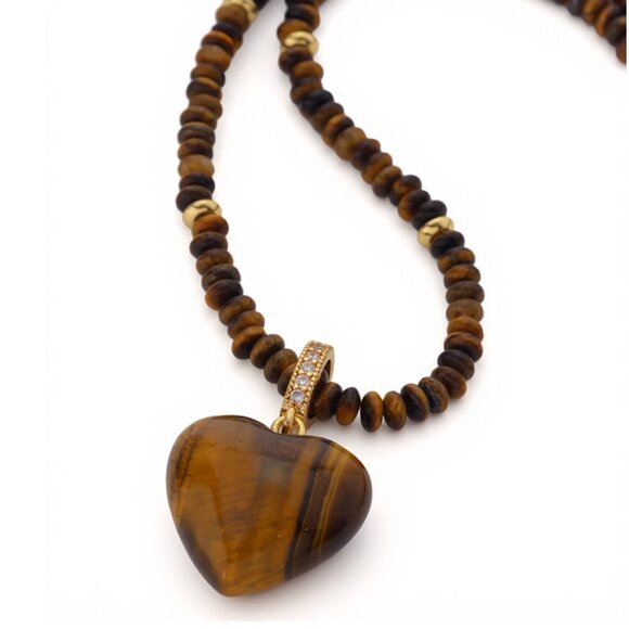 COS Tiger's Eye Beaded Necklace Brown Tan - Picture 2 of 3
